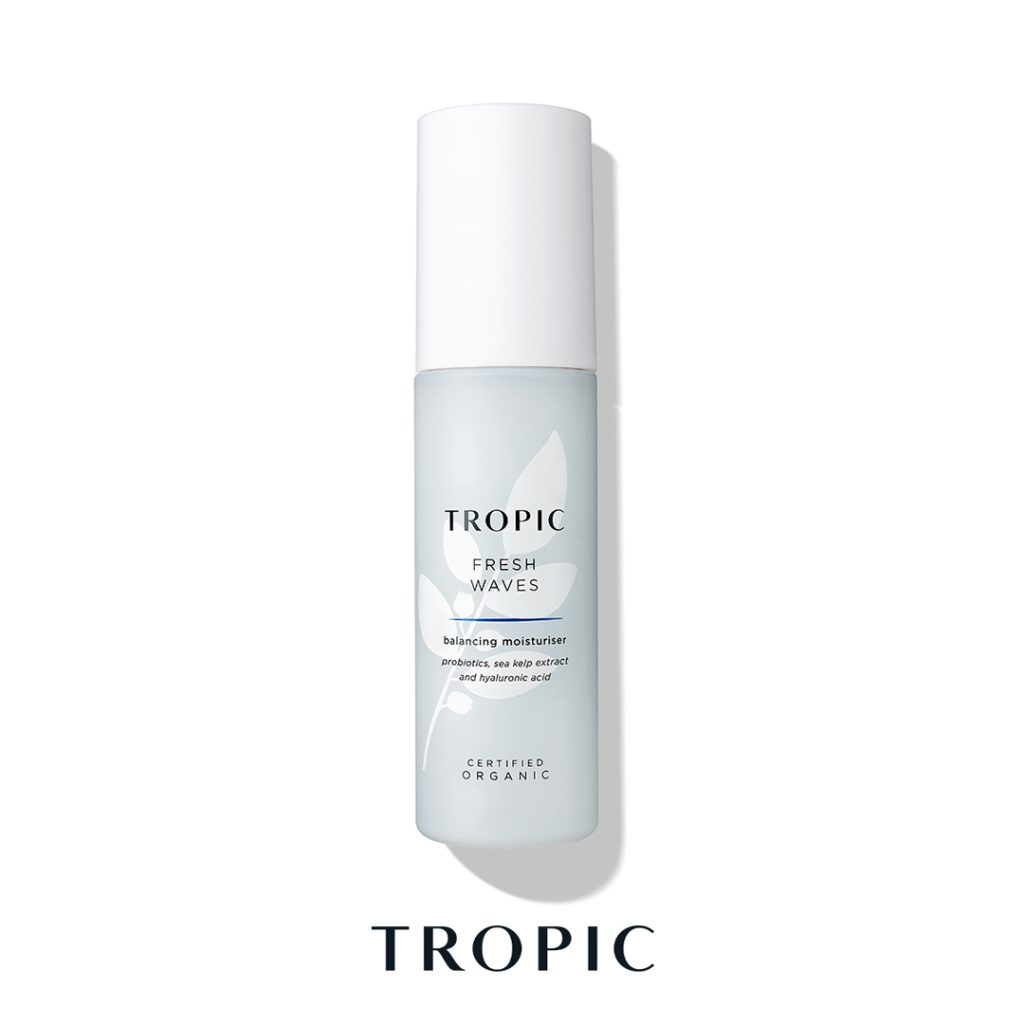 Image of a bottle of Tropics Fresh Waves balancing moisturiser which is recommended for looking after teen skin